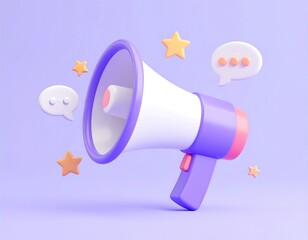 Announcing Important News Through a Loudspeaker with Stars and Speech Bubbles Illustration