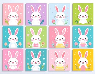 Obraz premium Cute cartoon bunnies in pastel colors