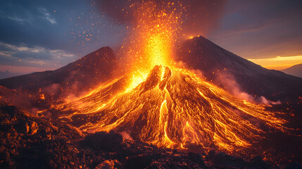 Volcano eruption lava landscape nature