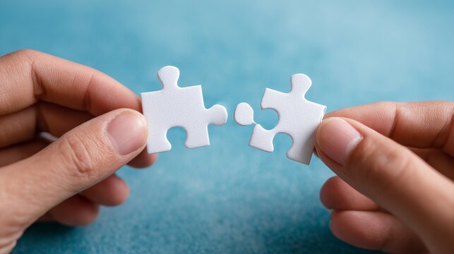Close-Up of Puzzle Pieces Being Aligned to Represent Connection, Teamwork, and Integration