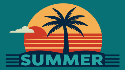 Fototapeta premium Retro Summer Sunset With Palm Tree and Text silhouette transparency background