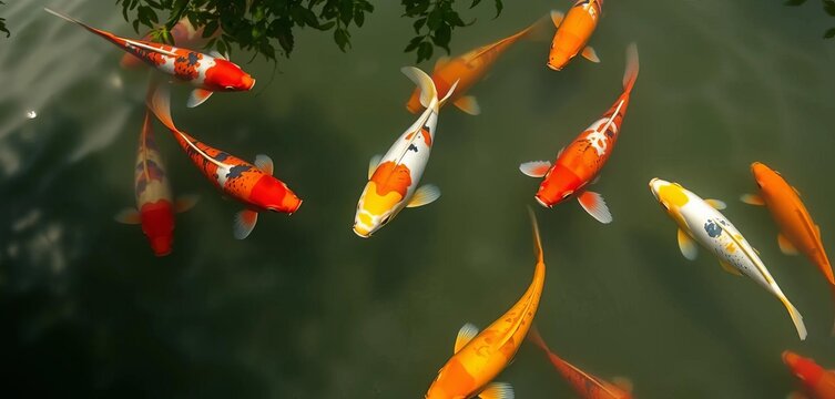 Vibrant koi carp gracefully swimming in a serene pond,  underwater,  fins