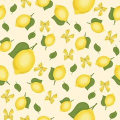 Lemon seamless pattern with cream background