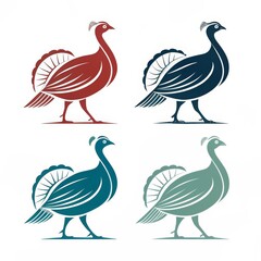 Obraz premium Four stylized turkey illustrations in different colors on a white background in a square layout