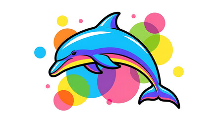 Vibrant Dolphin Illustration with Playful Bubbles for Children's Designs and Decoration