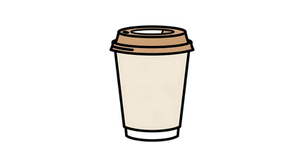 Illustration of a takeaway coffee cup with brown lid on white background simple style