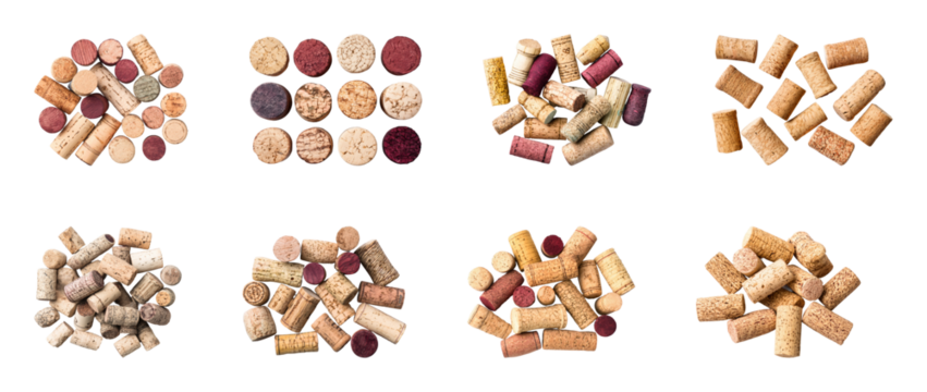 Corks collection display neutral, isolated on transparent background, png set