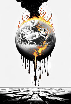 il pianeta terra si consuma
lentamente tra le fiamme sciogliendosi e gocciolando fuoco e catrame, the planet Earth is slowly consuming itself among the flames, melting and dripping fire and tar
