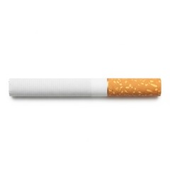 Single cigarette with white filter and tobacco end