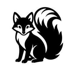 Obraz premium Black and White Cute Fox Outline Sticker Icon