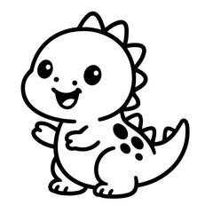 Black and White Cute Baby Dinosaur Outline Sticker Icon
