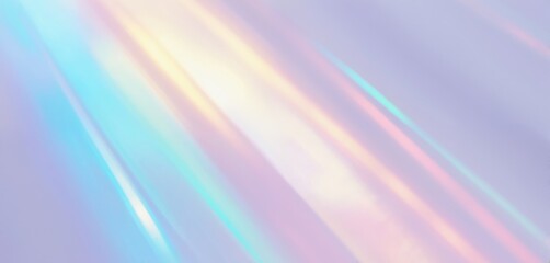 Obraz premium Soft gradient of pastel rainbow light streaks across lilac background. Abstract design uses blended colors like blue, pink, yellow, green, creating dreamy, ethereal atmosphere perfect for graphic
