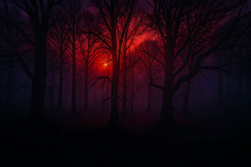 Expansive forest scene veiled by morning haze