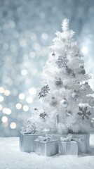 Luxury Winter Holiday Scene with Snow and Silver Ornaments