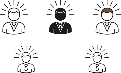 Business leader icon with shining effect, professional male avatar, vector illustration of innovative person, leadership and creativity concept