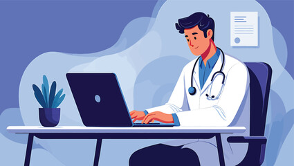 Doctor using laptop for telehealth or online medical consultation