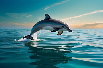 Obraz premium Graceful Dolphin Leaping Above Clear Ocean Water