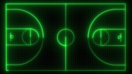 glowing neon Basketball court icon animation on black background. Animation of neon sports stadium. Neon green basketball court animation. 4k motion video. - Powered by Adobe