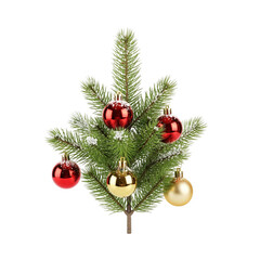 Mini Christmas Tree Branch with Red and Gold Baubles and Snow Accents