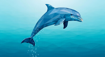 Obraz premium Low Polygon Style Dolphin Illustration Against a Serene Blue Underwater Scene