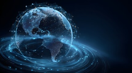 Obraz premium Futuristic globe hologram with AI powered global connections