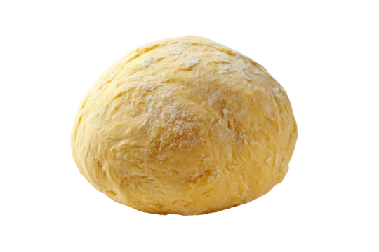 Round ball of pale yellow dough, dusted with flour
