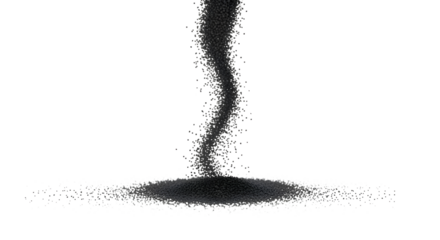 A cascade of tiny, black poppy seeds falling like fine sand. The motion is gentle and textured. Macro, photorealistic , isolated on a transparent background.