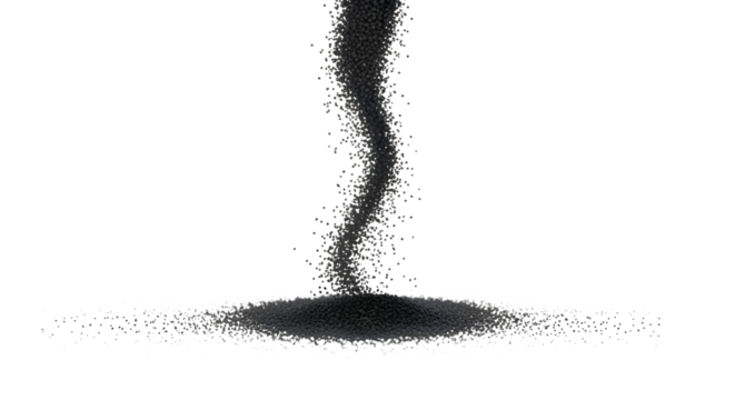 A cascade of tiny, black poppy seeds falling like fine sand. The motion is gentle and textured. Macro, photorealistic , isolated on a transparent background.