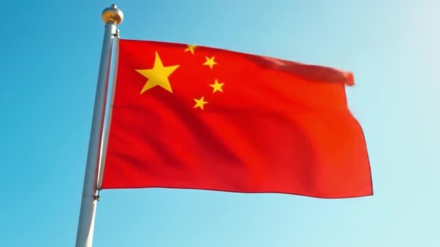 China national flag on flagpole under the bright sky footage