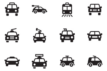 Obraz premium Collection of black vehicle icons including cars trams and trains transport transportation