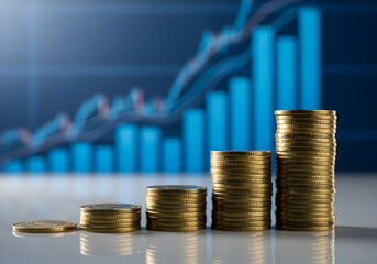 Investment growth concept with gold coins and financial chart for business and finance success