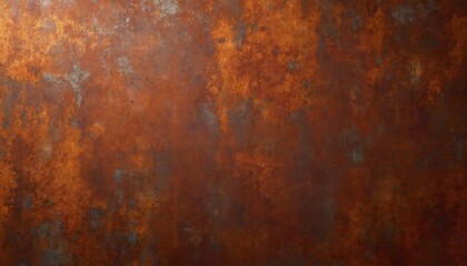 Rustic panoramic banner with weathered corten steel texture. Orange, brown shades show grunge, rust-eaten details with subtle stone patina. Aged metallic surface suits industrial, vintage, abstract