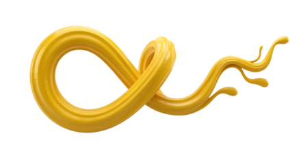 A swirl of bright yellow mustard being squeezed from an invisible nozzle, creating a playful, looping pattern in mid-air. High-speed, photorealistic  on a transparent background.