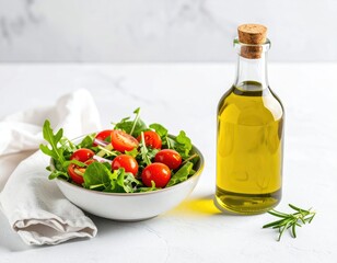 Fresh Green Salad with Cherry Tomatoes Rocket and Olive Oil Dressing