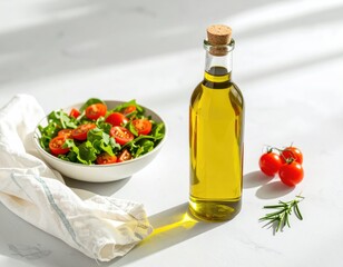 Healthy Salad with Cherry Tomatoes Fresh Greens and Olive Oil Dressing