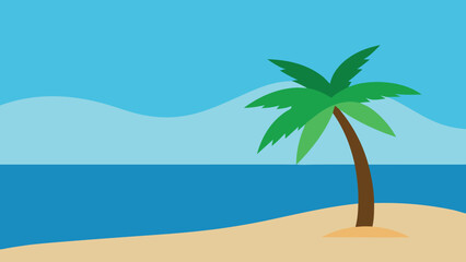 Obraz premium Single Palm Tree On A Sandy Beach With Blue Ocean And Sky vector illustration transparency background