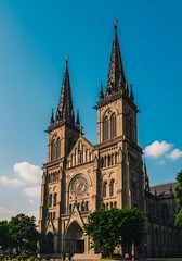 Fototapeta premium Majestic Cathedral Against a Vibrant Blue Sky.