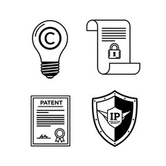 Intellectual Property Icons: Copyright, Patent, and Protection.