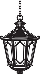 Hanging Lantern Silhouette Vector – Vintage Asian Metal Light Outline Clip Art