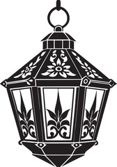 Hanging Lantern Silhouette Vector – Vintage Asian Metal Light Outline Clip Art
