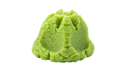 A small, neat dollop of vibrant green wasabi paste with a textured surface. The image implies intense heat and flavor. Macro , isolated on a transparent background.