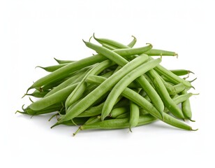 Fototapeta premium Fresh Green Beans Pile on White Background
