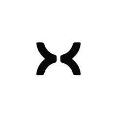 A minimalist black and white graphic design featuring two mirrored, curved shapes.