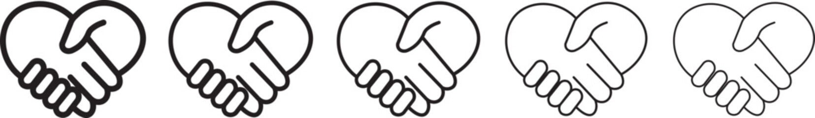 Handshake vector illustration, Abstract set with red and black handshake heart vector icons. Sign friendship or partnership icons. Peace and love symbol