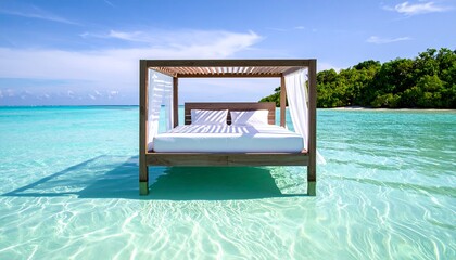 Obraz premium Cama sobre el mar, alegoria de descanso y calma