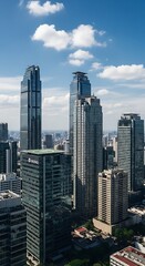 Obraz premium Modern Cityscape with Tall Skyscrapers Under a Blue Sky.