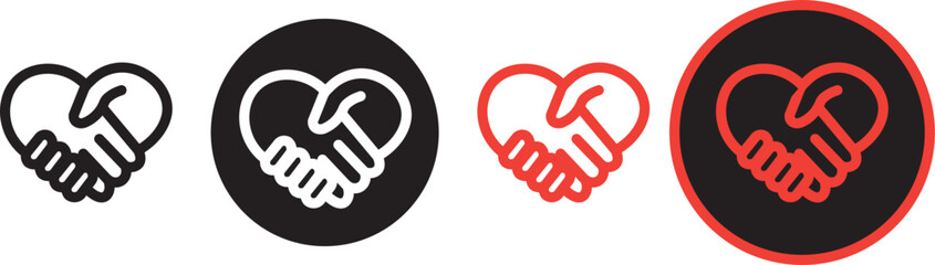 Handshake vector illustration, Abstract set with red and black handshake heart vector icons. Sign friendship or partnership icons. Peace and love symbol