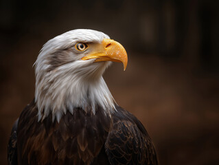 Obraz premium Majestic bald eagle with striking yellow beak and sharp eyes, perched confidently against a blurred natural background, showcasing its powerful presence and beauty in wildlife photography