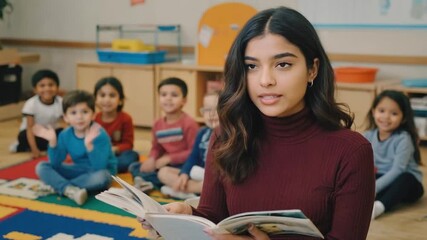 Female teacher at a nursery school. - Powered by Adobe