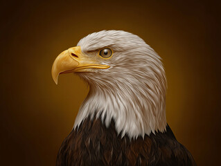 Fototapeta premium Majestic bald eagle with detailed feathers and piercing gaze, set against a warm gradient background, showcasing the beauty of wildlife and nature's artistry